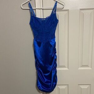 Blue Lace Satin Slip Dress - Women